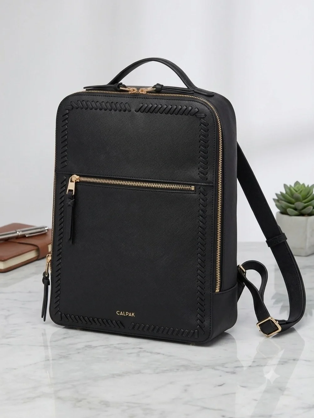Calpak Black Backpack with Gold Hardware